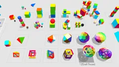 A tabletop filled with colorful cross-sections of four-dimensional objects.