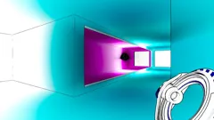 A luminous turquoise and magenta passage in Antichamber.