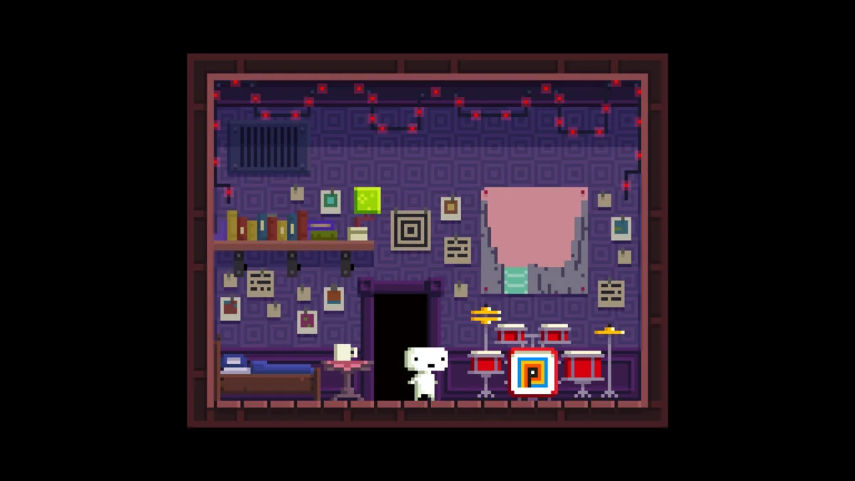 Gomez inside a colorful pixel-art room.