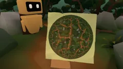 A robot displaying a map in Hyperbolica’s curved environment.