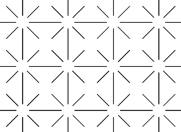 Black radial line segments leave circular gaps on white in an Ehrenstein illusory-contour pattern.