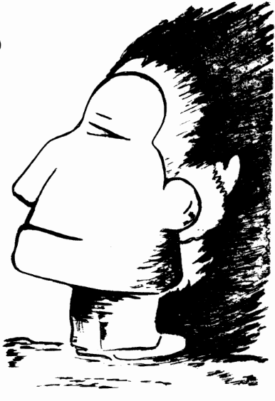 A black-and-white ambiguous drawing that can be seen as a face in profile or a person in a hooded coat.