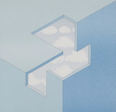 A pale blue drawing of connected corners whose locally plausible edges cannot form a consistent solid.