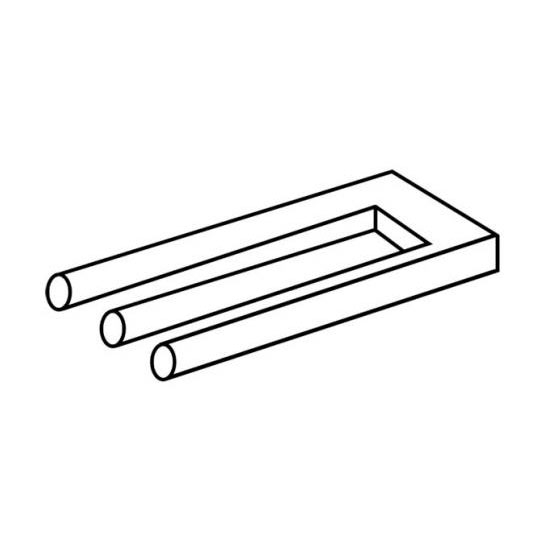 A black line drawing of an impossible trident, with three rounded prongs merging into two rectangular supports.