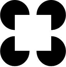 Four black discs with quarter-circle cut-outs suggest a white square without a drawn outline.