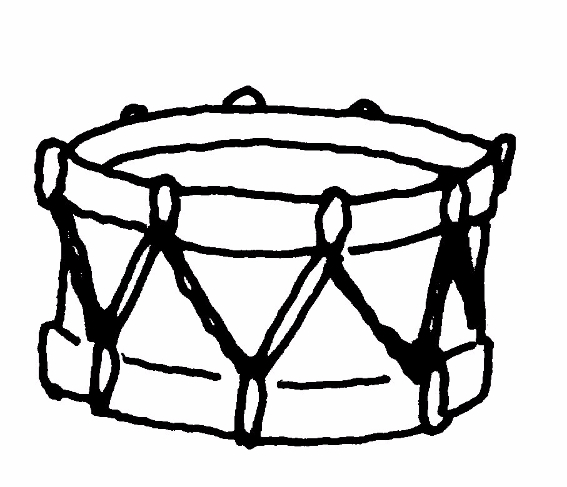 A black line drawing of a small drum illustrating the Risset rhythm audio demonstration.