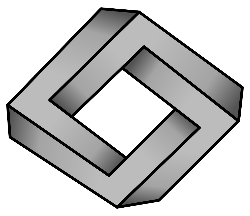 Impossible quadrilateral — Four beams appear to close into an impossible loop.
