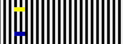 Light and dark rectangular blocks moving across alternating black and white vertical stripes.
